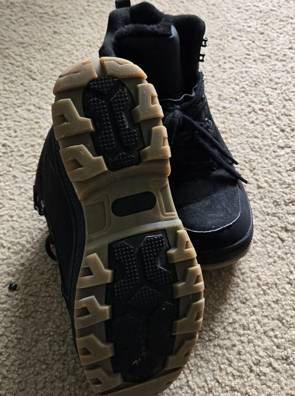 Black Lace-Up Fur Lined Hiking Boots with Rubber Soles